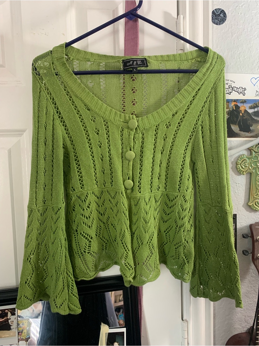 M & Co green crochet/knit fairy cardigan